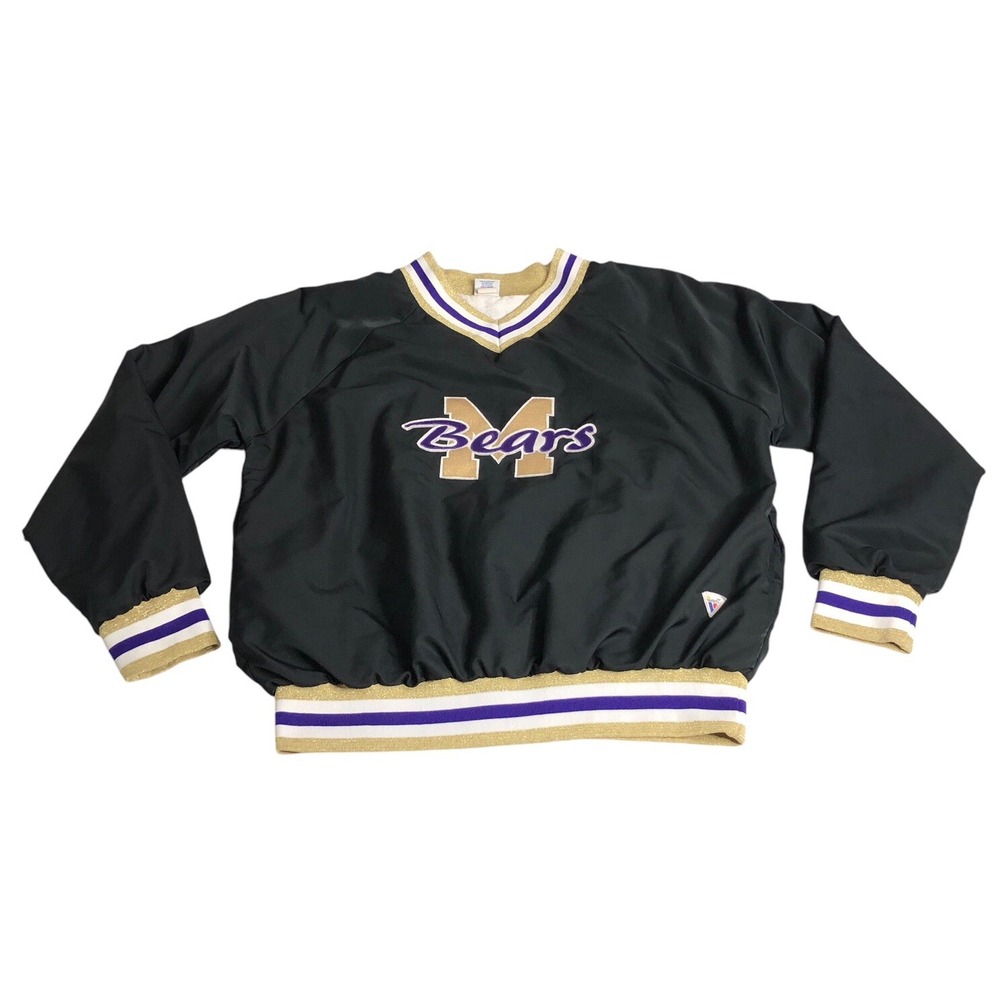 Vintage 90s Varsity M Bears Jacket Mens XL Black Gold Purple Team Pullover USA